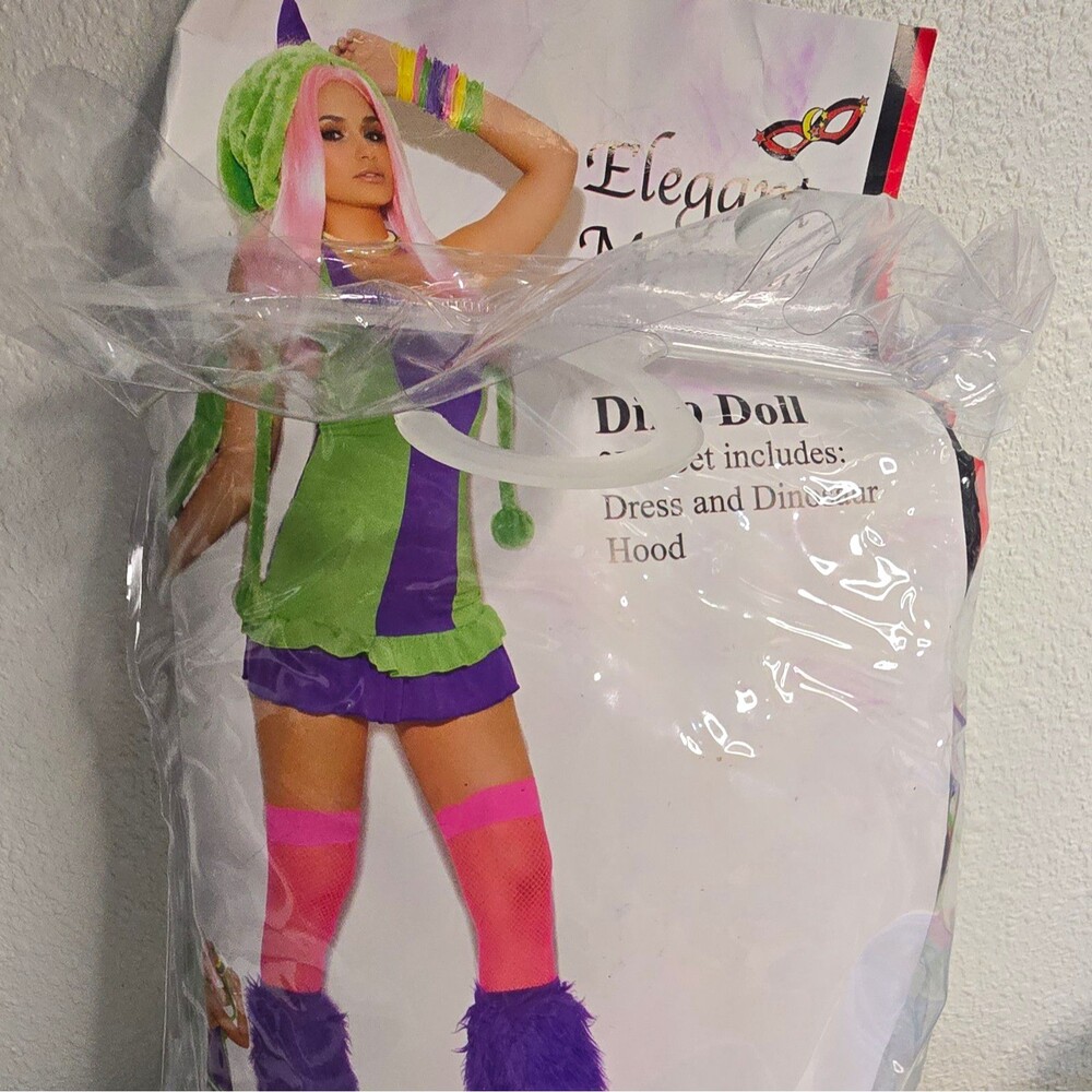 Elegant Moments Dinosaur Dress Costume w/ Hood, Green/Purple, M 9066